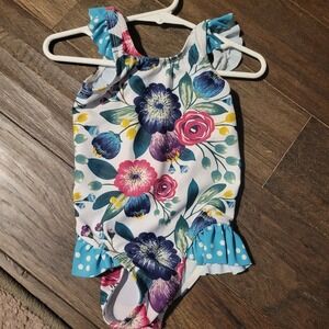 Floral Baby Girls Swimsuit Ruffle One Piece Polka Dot Swim Wear
